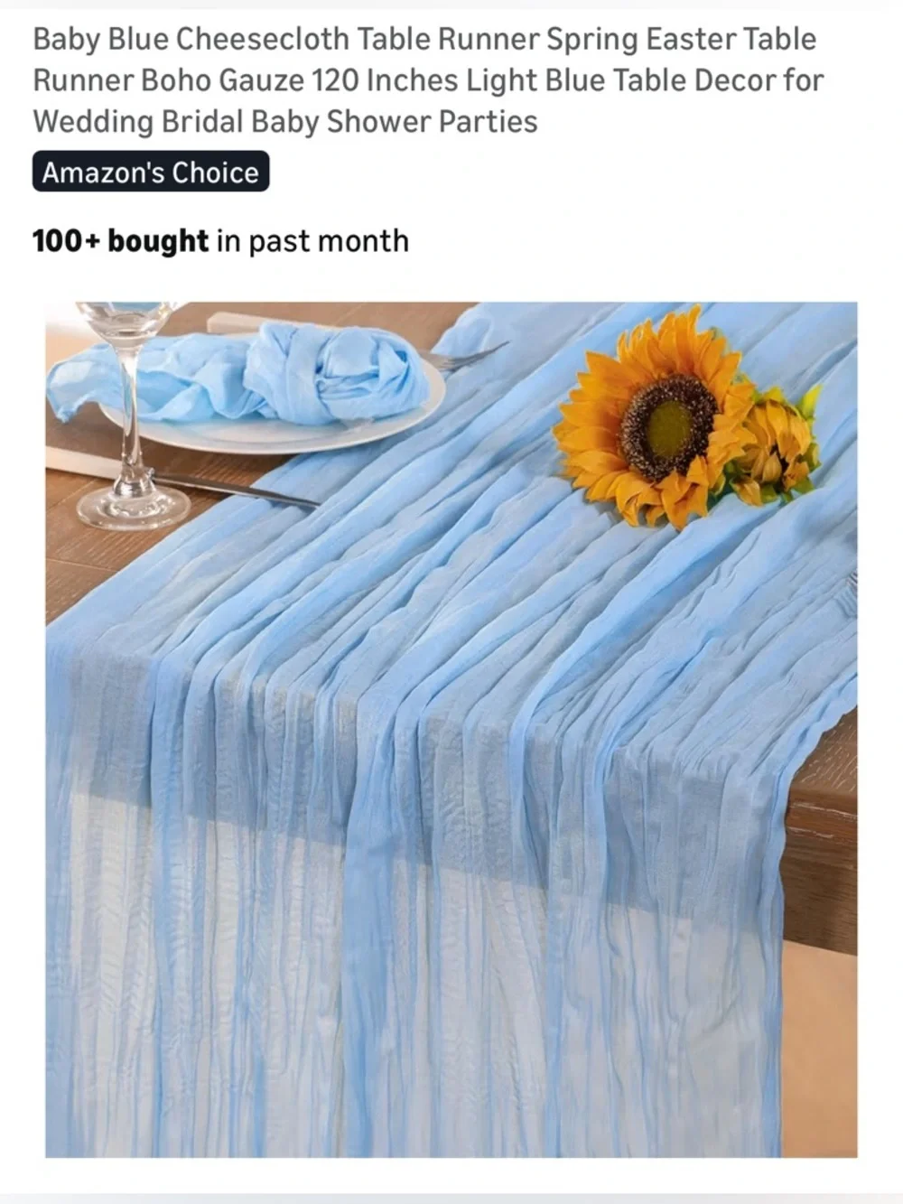 NEW-Set of 2 -10 Foot BabyBlue Cheesecloth Table Runner Table Runner Boho Gauze